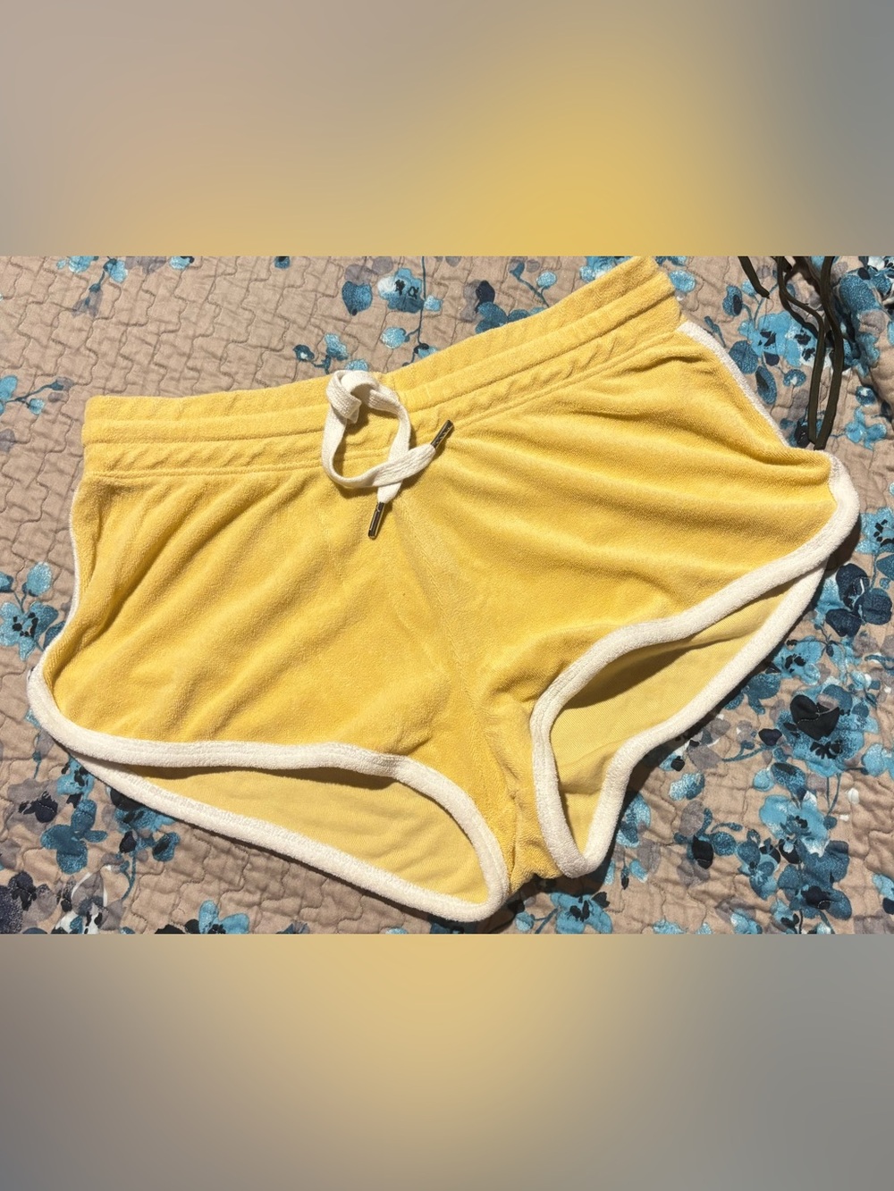 H&M Light Yellow Terry Lounge Shorts with White Trim
